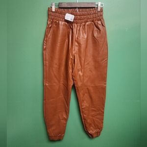 NWT ICED Faux Leather Jogger Pants | Camel Brown | Medium